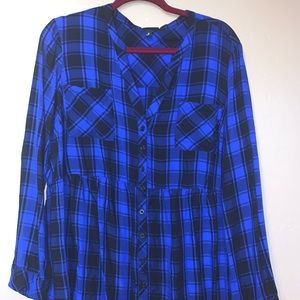 Torrid 2X Blue Black plaid babydoll button down